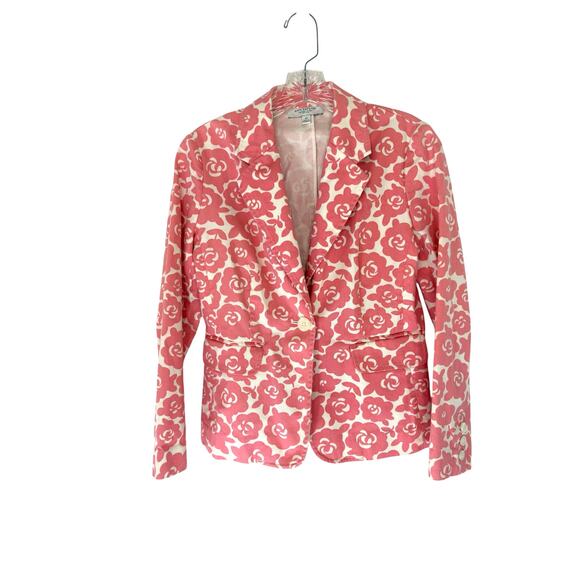 Ann Taylor Petites Blazers Pink White Floral Print Mature Single Breasted 4 Pet - Picture 1 of 11
